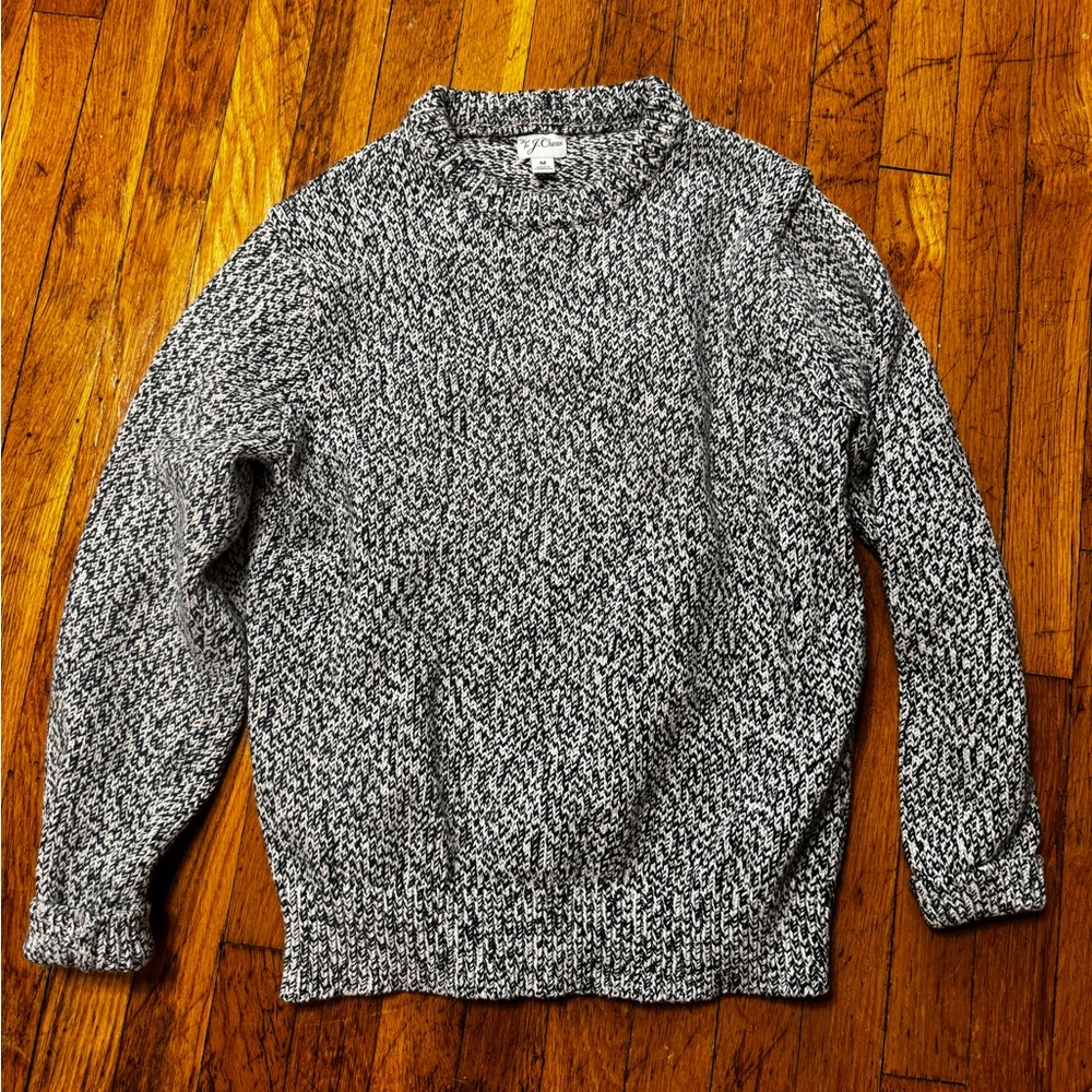 J Crew Marled Cotton Crewneck Sweater Dark Forest Oatmeal